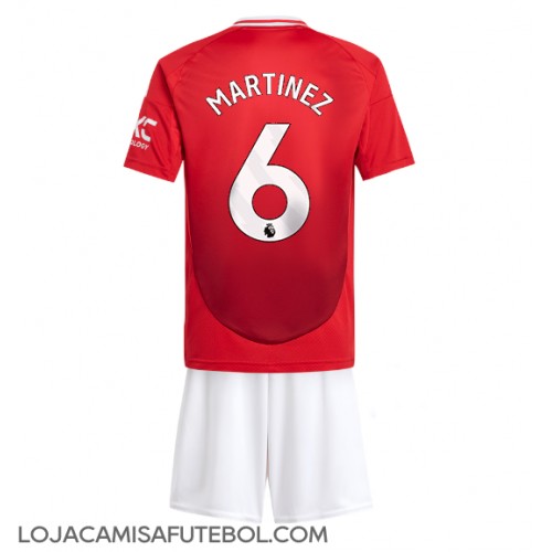 Camisa de Futebol Manchester United Lisandro Martinez #6 Equipamento Principal Infantil 2024-25 Manga Curta (+ Calças curtas)